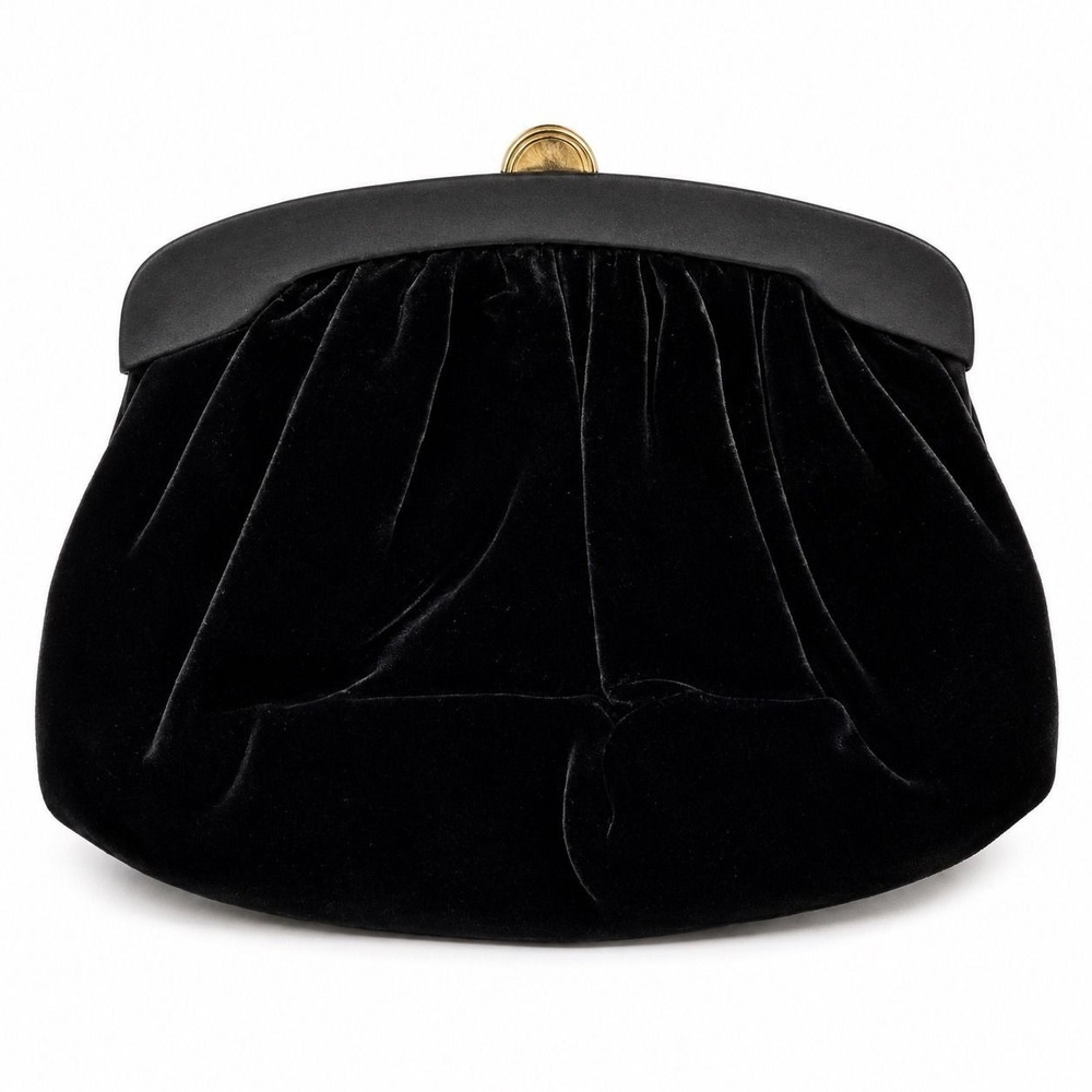 1950s Morris Moskowitz MM Black Velvet Clutch Bag 1950s Evening Purse Gold